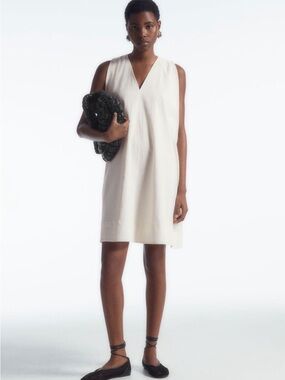 COS A-Line trapeze Mini Dress cream white size 10 60s classic quiet luxury NWT